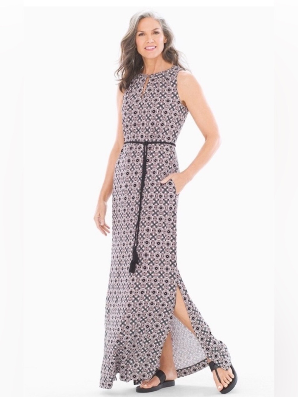 Soma Brown and White Geometric Maxi Dress